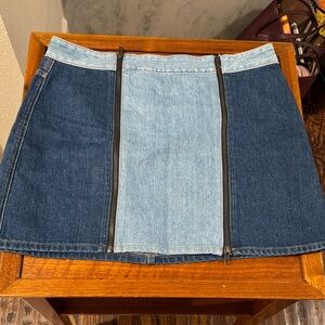 1. State Two-Tone Denim Mini Skirt with Zipper Accents